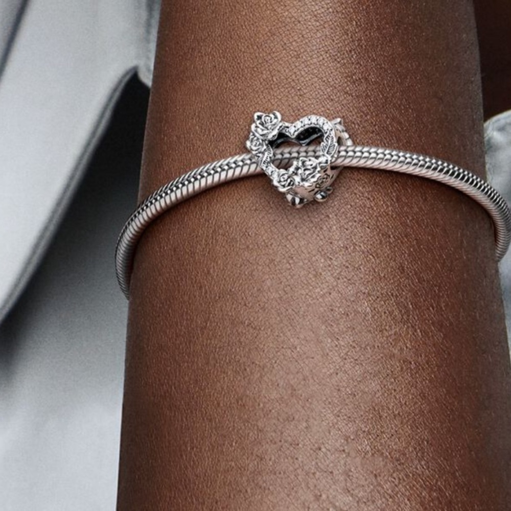 Pandora Open Heart & Rose Flowers Charm